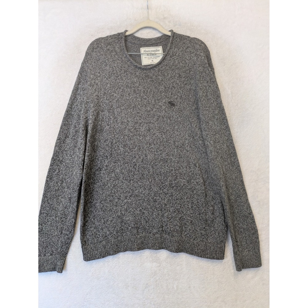 Abercrombie &‎ Fitch Sweater Men's XL Gray Crew Neck Marl Knit Logo Pullover